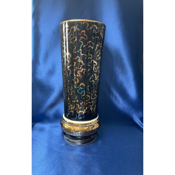 Unique Porcelain Black and Gold Vase with Country Picture - Picture 3 of 7